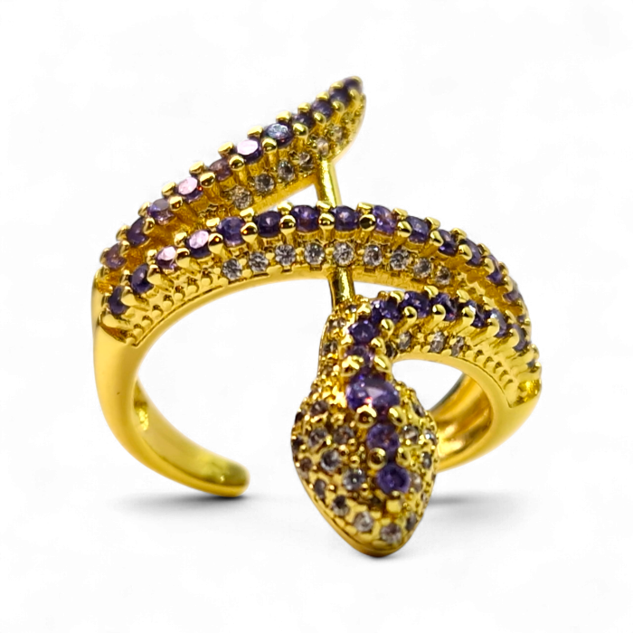 Inel Kaida Blue placat cu aur cu zirconii albastre serpentine [5]