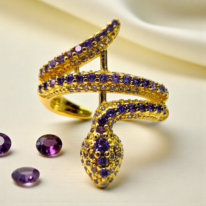 Inel Kaida Blue placat cu aur cu zirconii albastre serpentine [2]