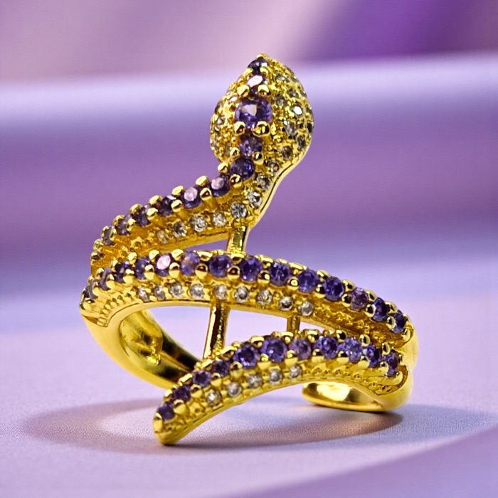 Inel Kaida Blue placat cu aur cu zirconii albastre serpentine [4]