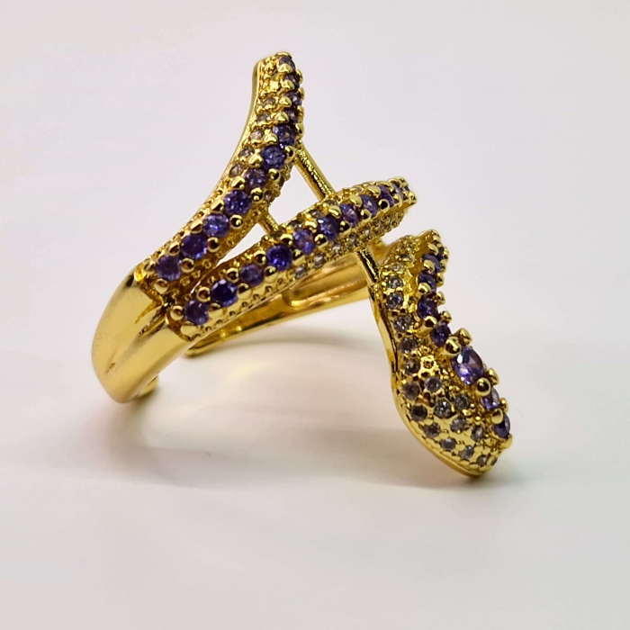 Inel reglabil in forma de sarpe placat cu aur de 14k si incrustat cu cristale albastre zirconiu [2]