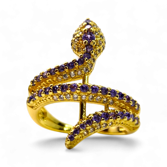 Inel Kaida Blue placat cu aur cu zirconii albastre serpentine [6]