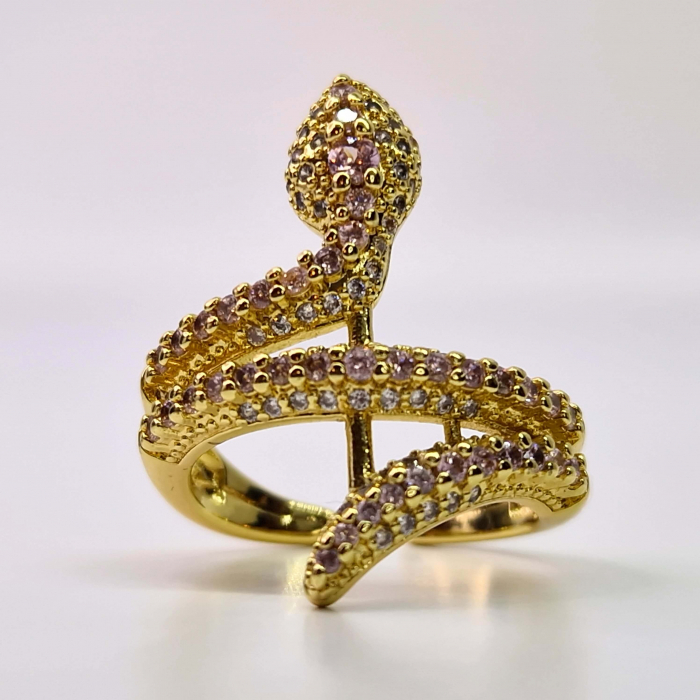 Inel reglabil placat cu aur de 14k in forma de sarpe incrustat cu cristale zirconiu roz [2]