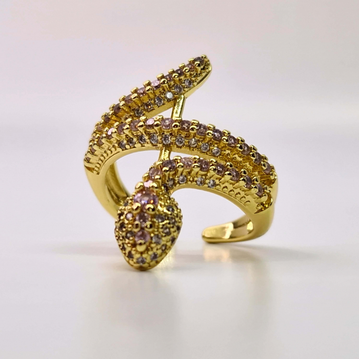 Inel reglabil placat cu aur de 14k in forma de sarpe incrustat cu cristale zirconiu roz [3]