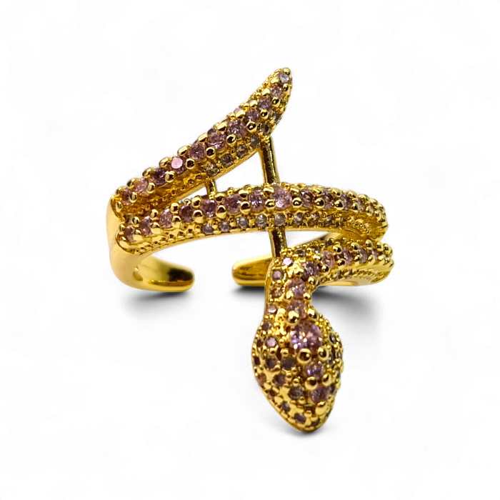 Inel Kaida Pink reglabil placat cu aur cu zirconii roz și design serpentin [1]
