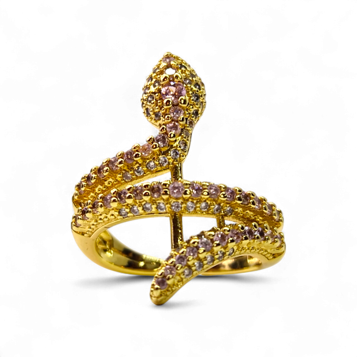 Inel Kaida Pink reglabil placat cu aur cu zirconii roz și design serpentin [3]