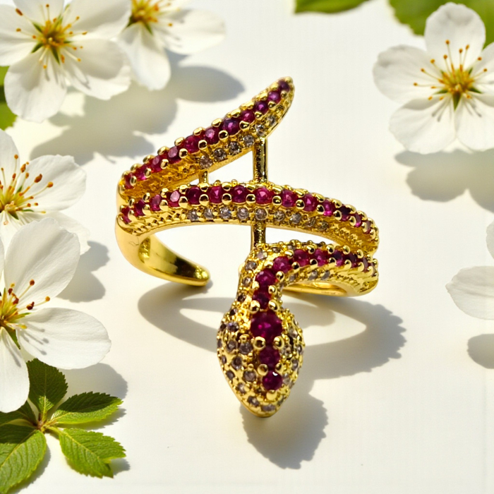 Inel Kaida Red placat cu aur cu zirconii roșii serpentine [2]