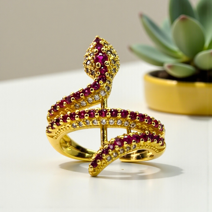 Inel Kaida Red placat cu aur cu zirconii roșii serpentine [6]