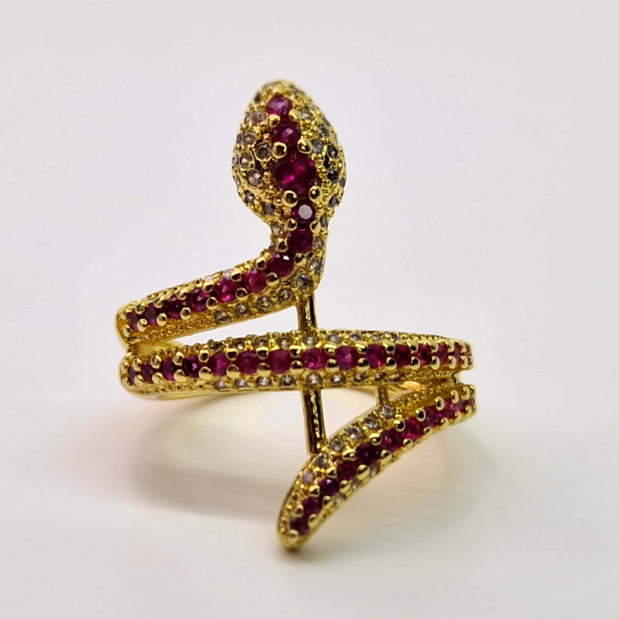 Inel placat cu aur de 14k in forma de sarpe incrustat cu cristale zirconiu rosii [2]