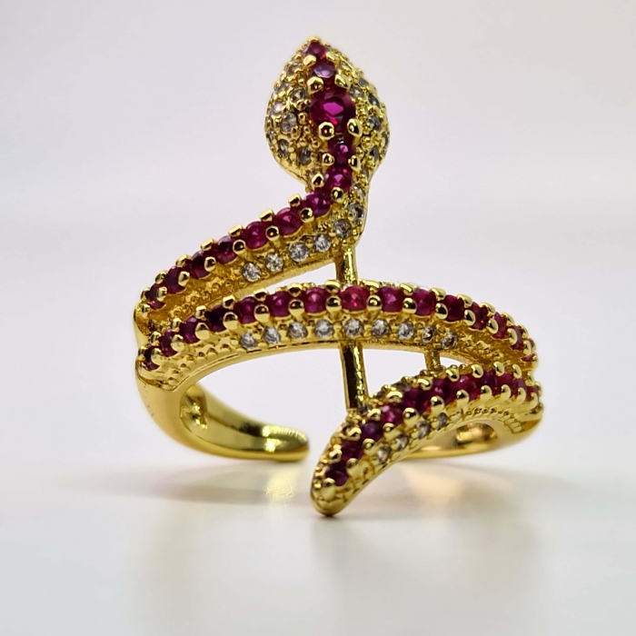 Inel placat cu aur de 14k in forma de sarpe incrustat cu cristale zirconiu rosii [3]