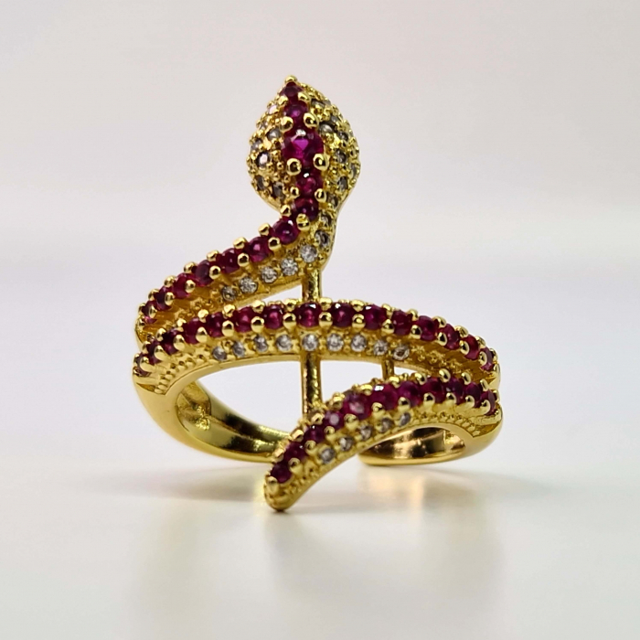 Inel placat cu aur de 14k in forma de sarpe incrustat cu cristale zirconiu rosii [5]