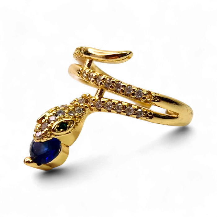 Inel Leyla Blue placat cu aur cu design serpentin și cristal albastru [3]