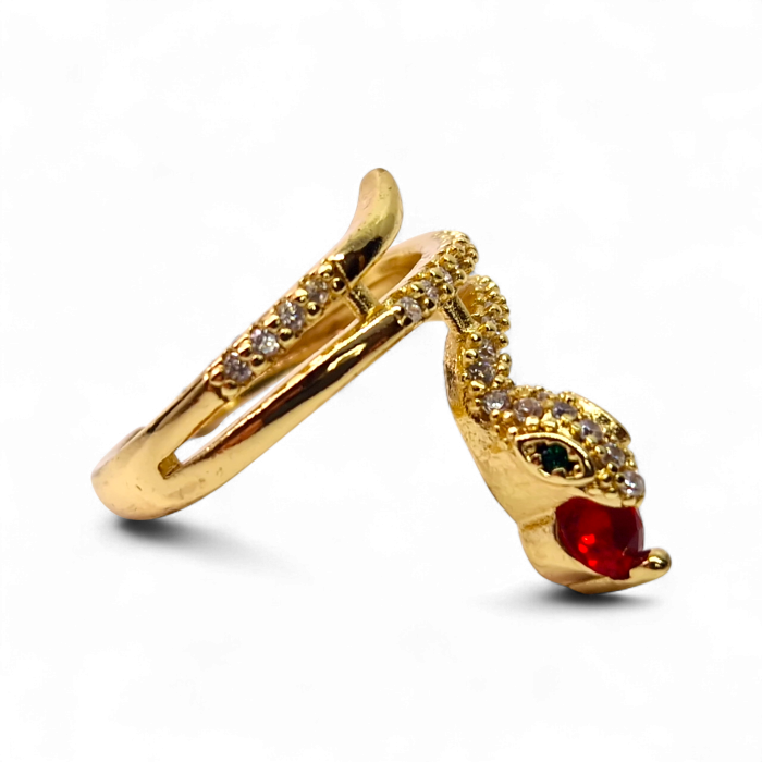 Inel reglabil placat cu aur de 14k in forma de sarpe incrustat cu cristale albe si un cristal rosu in gura [3]