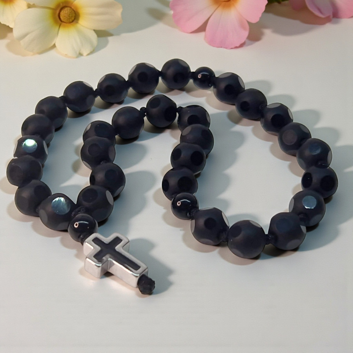 Metanier IH801 din hematit cu cruce placată cu rodiu [4]