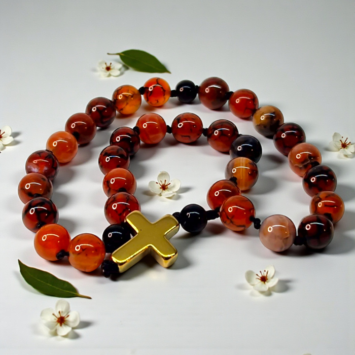 Metanier IH803 cu agat natural și cruce din hematit aurit [6]