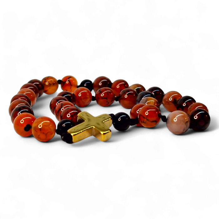 Metanier IH803 cu agat natural și cruce din hematit aurit [3]