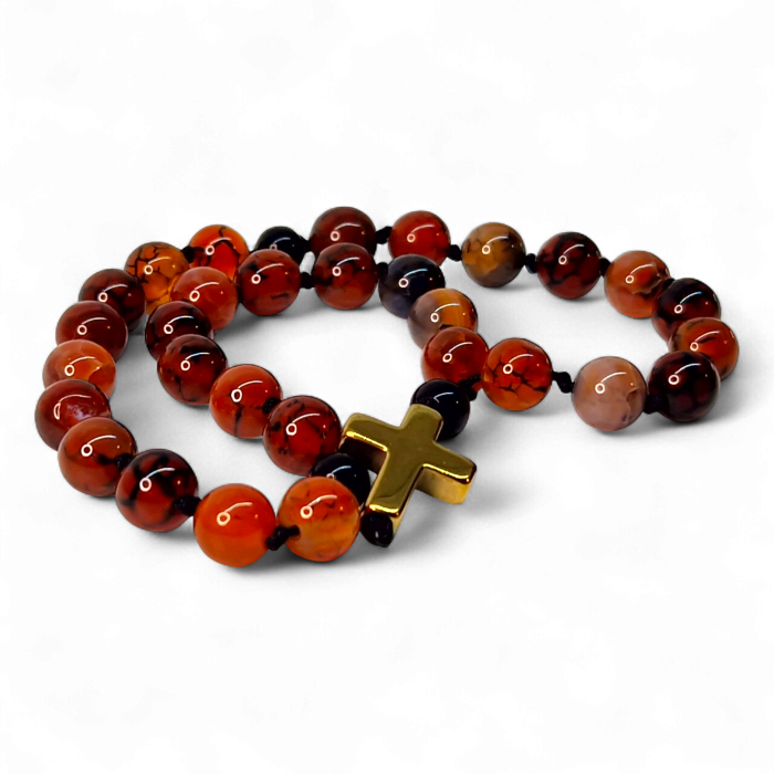 Metanier IH803 cu agat natural și cruce din hematit aurit [1]