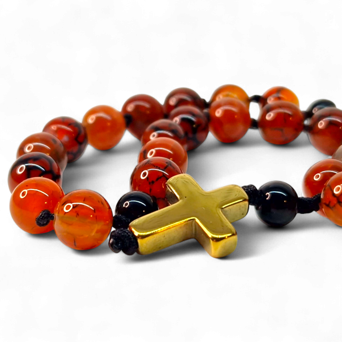 Metanier IH803 cu agat natural și cruce din hematit aurit [7]