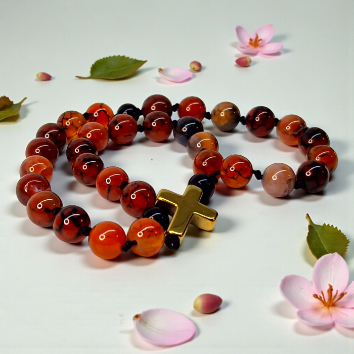 Metanier IH803 cu agat natural și cruce din hematit aurit [2]