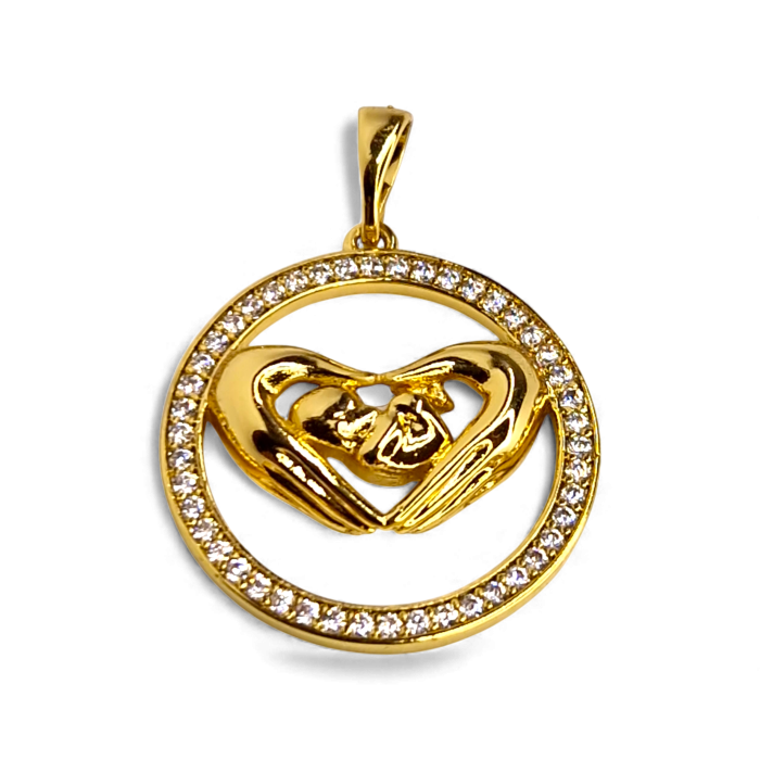 Pandantiv Angel placat cu aur cu bebeluș între palme și cerc cu zirconii [1]