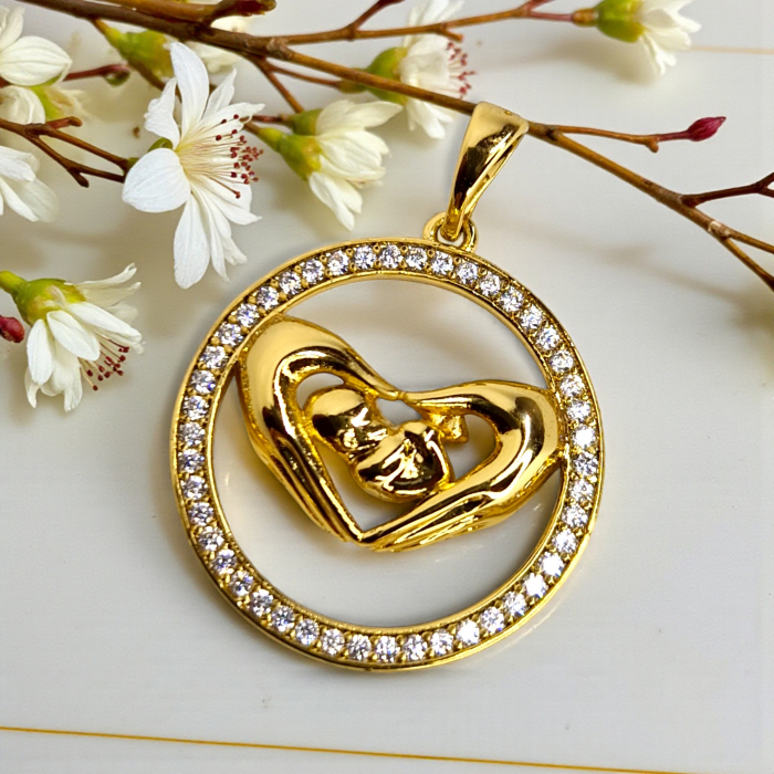 Pandantiv Angel placat cu aur cu bebeluș între palme și cerc cu zirconii [4]