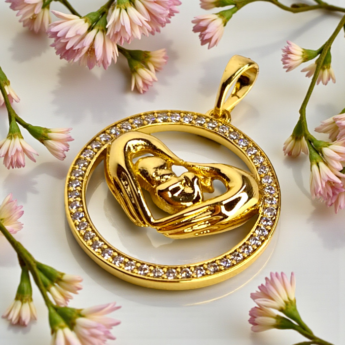 Pandantiv Angel placat cu aur cu bebeluș între palme și cerc cu zirconii [6]