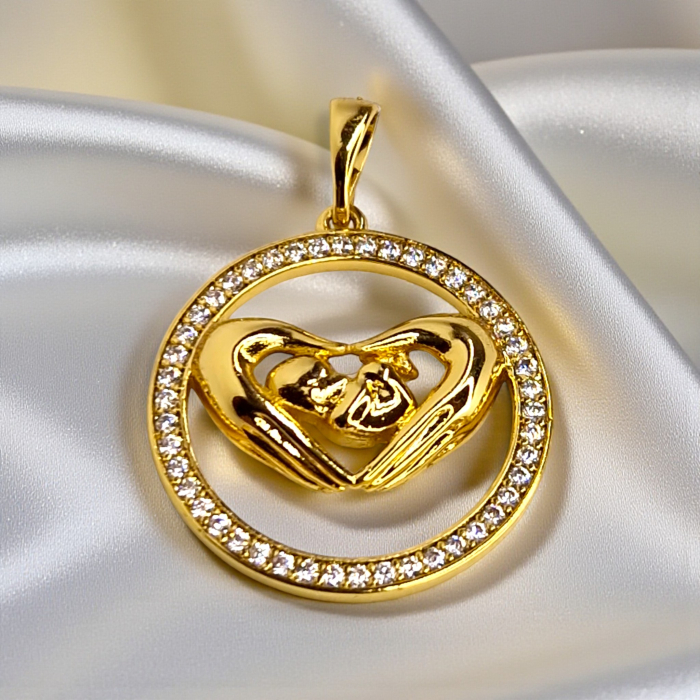 Pandantiv Angel placat cu aur cu bebeluș între palme și cerc cu zirconii [2]