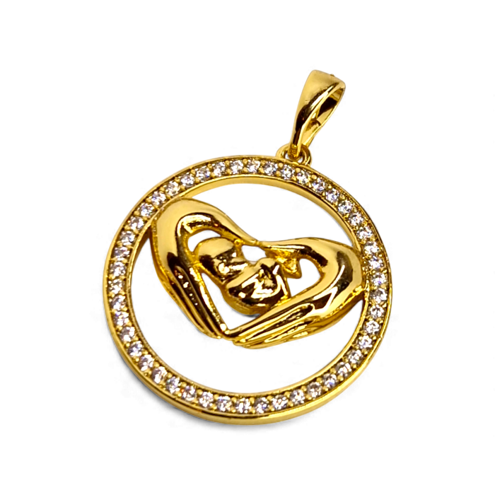 Pandantiv Angel placat cu aur cu bebeluș între palme și cerc cu zirconii [3]