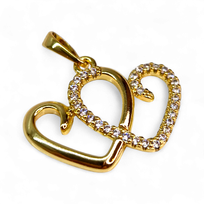 Pandantiv Bianca placat cu aur cu două inimi și zirconii strălucitoare [1]