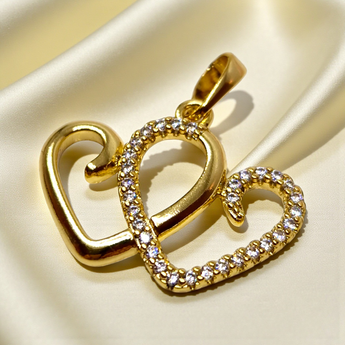 Pandantiv Bianca placat cu aur cu două inimi și zirconii strălucitoare [4]