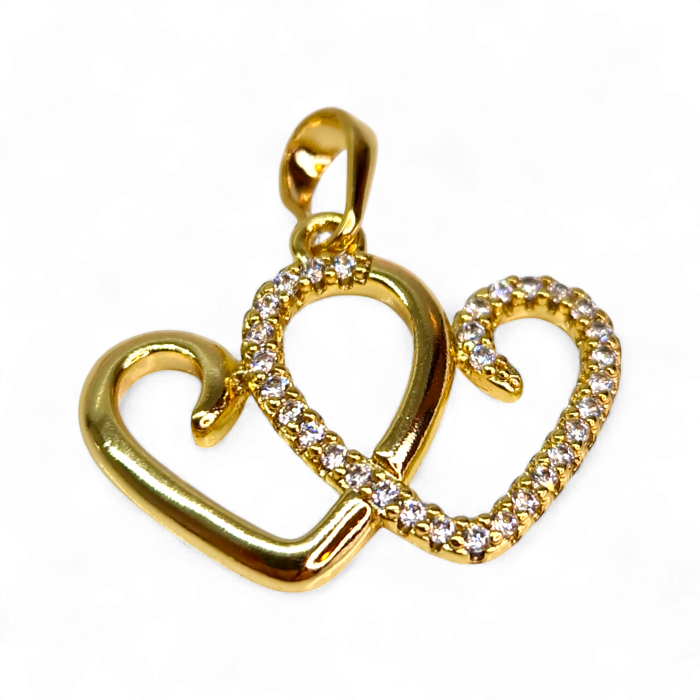 Pandantiv Bianca placat cu aur cu două inimi și zirconii strălucitoare [3]