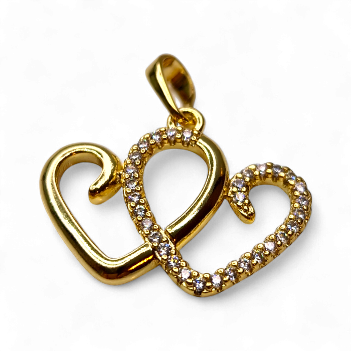 Pandantiv Bianca placat cu aur cu două inimi și zirconii strălucitoare [5]