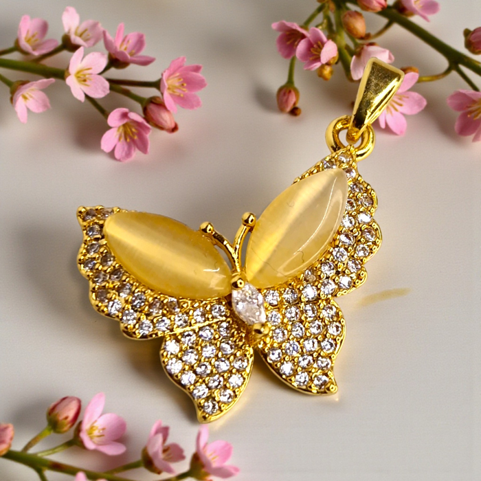 Pandantiv Carina placat cu aur cu fluture și pietre cabochon luminoase [2]