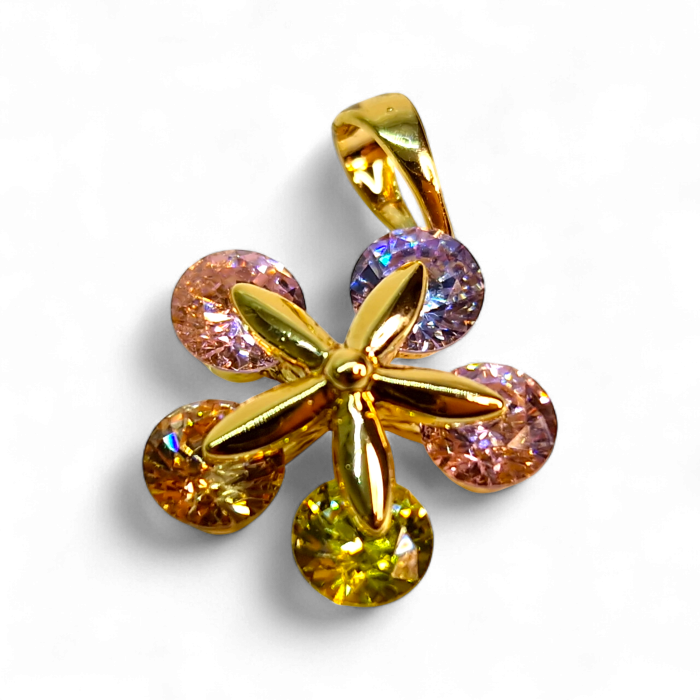 Pandantiv Eliza placat cu aur cu floare și zirconii pastelate [5]