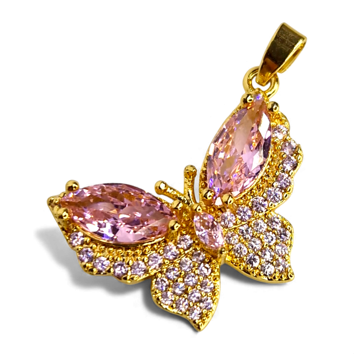 Pandantiv Narcisa placat cu aur cu fluture roz-lila din zirconii [5]