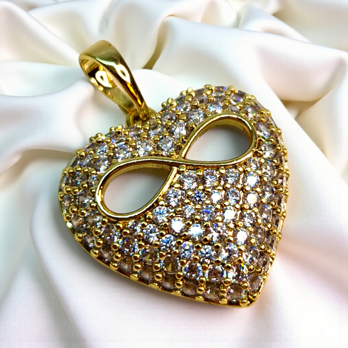 Pandantiv Petra placat cu aur cu inimă pavé și simbol infinit [2]