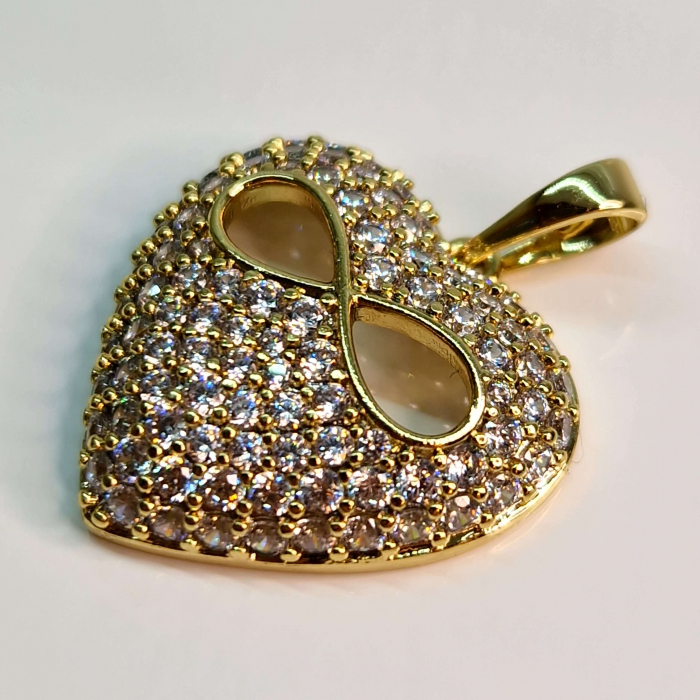 Pandantiv placat cu aur de 14k in forma de inima incrustat cu cristale din zironiu albe [3]