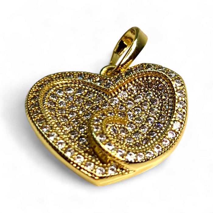 Pandantiv Ramya placat cu aur cu două inimi suprapuse pavate cu zirconii [3]