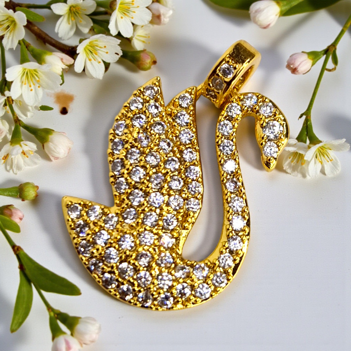 Pandantiv Ranya placat cu aur cu siluetă de lebădă acoperită cu zirconii [4]