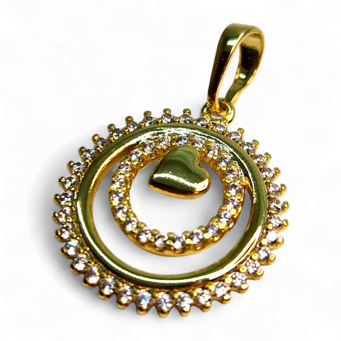 Pandantiv placat cu aur de 14k cu o inimiara in centru inconjurata de cristale zirconiu albe [5]