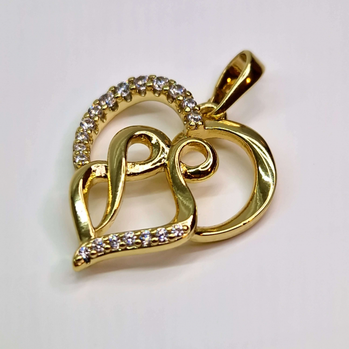 Pandantiv in forma de inima placat cu aur de 14k si decorat cu cristale albe zirconiu [3]