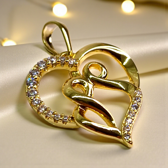 Pandantiv Serena placat cu aur cu două inimi împletite și zirconii clare [2]