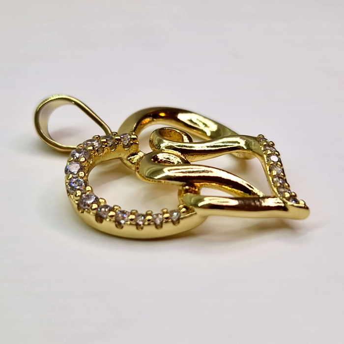 Pandantiv in forma de inima placat cu aur de 14k si decorat cu cristale albe zirconiu [4]