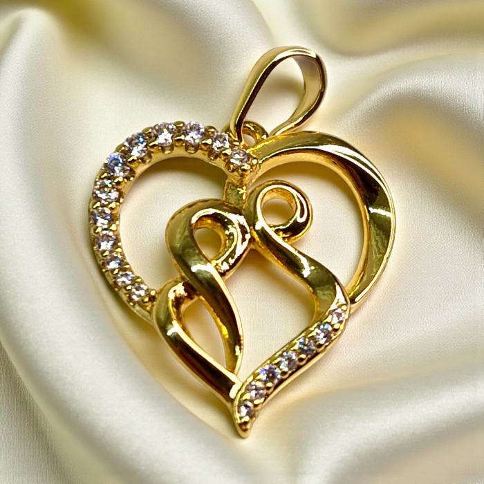 Pandantiv Serena placat cu aur cu două inimi împletite și zirconii clare [4]