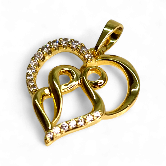 Pandantiv Serena placat cu aur cu două inimi împletite și zirconii clare [3]