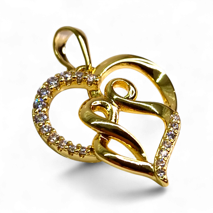 Pandantiv Serena placat cu aur cu două inimi împletite și zirconii clare [1]