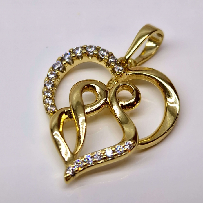Pandantiv in forma de inima placat cu aur de 14k si decorat cu cristale albe zirconiu [5]
