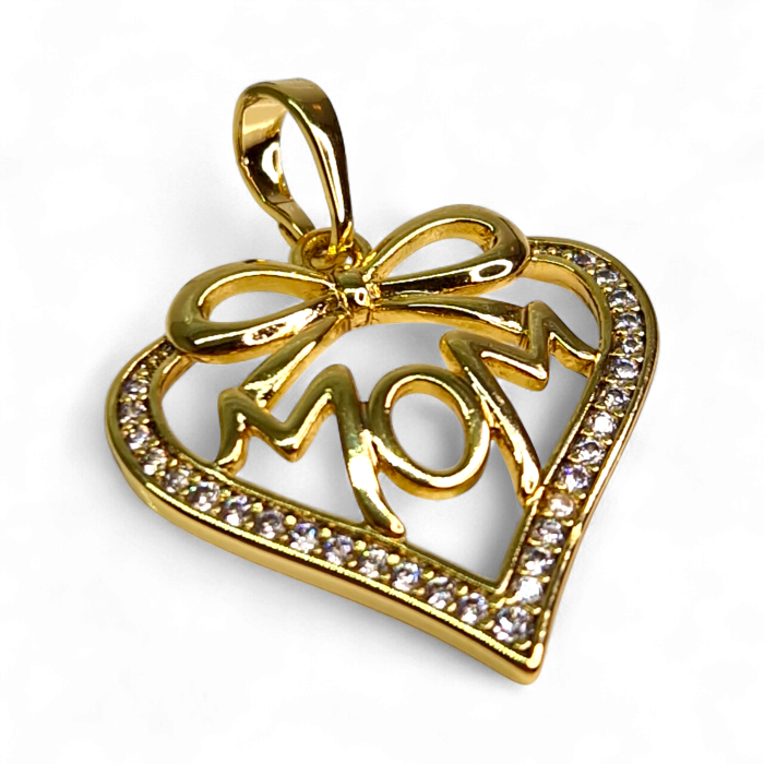 Pandantiv Sonia placat cu aur cu inimă, fundiță și mesaj „Mom” [3]