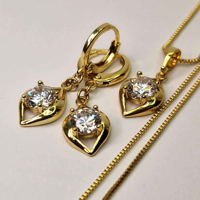 Set colier si cercei placat cu aur de 18k si cristale de zirconiu albe [1]