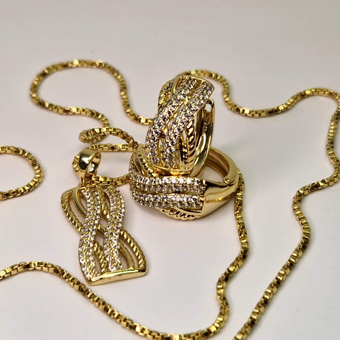Set colier si cercei placat cu aur de 18k si incrustat cu zirconii albe [1]