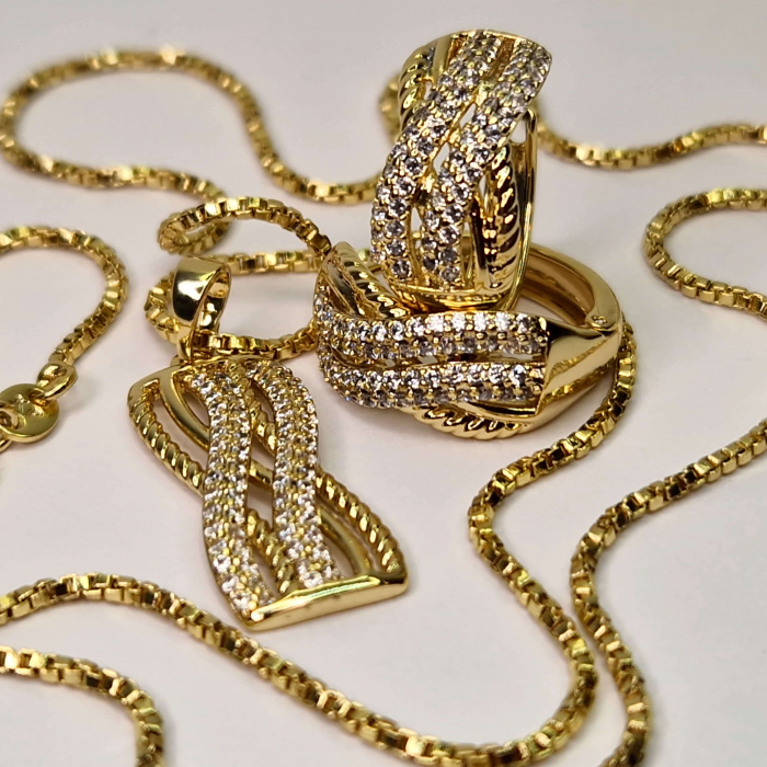 Set colier si cercei placat cu aur de 18k si incrustat cu zirconii albe [3]